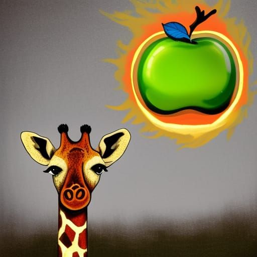 Fiery Giraffe with Apple and Clock