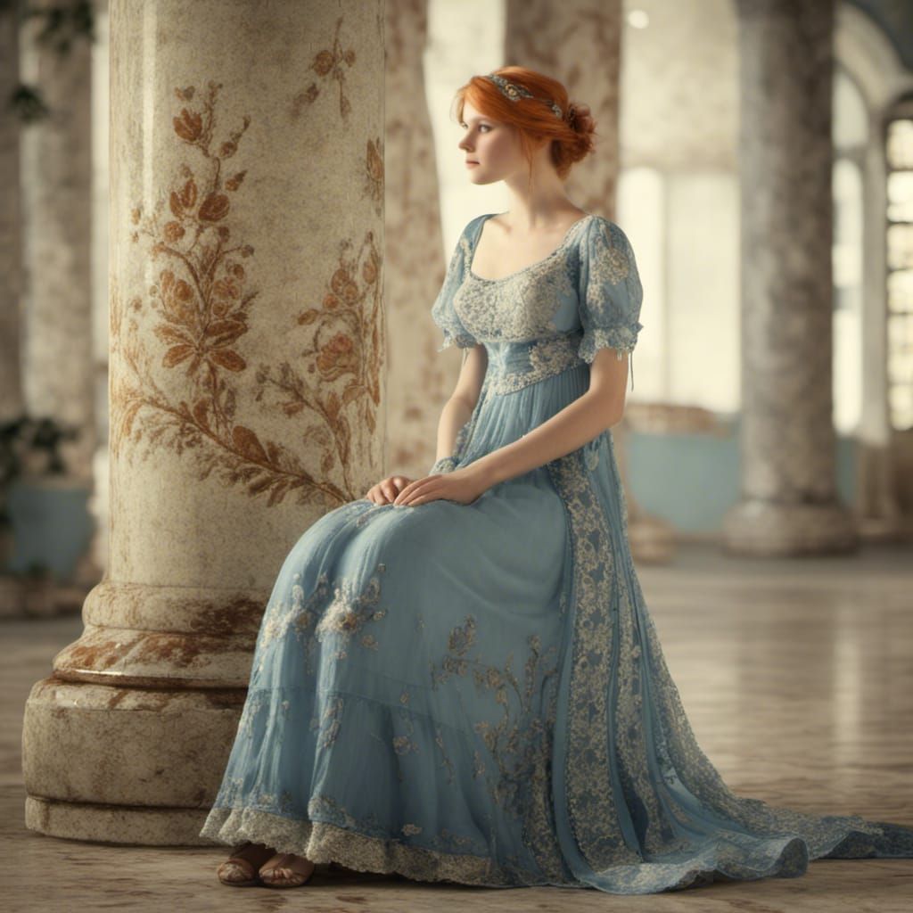 Beautiful Girl in Empire Gown, Ballroom Photo
