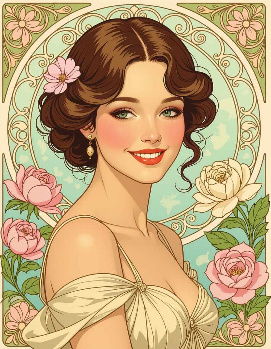 Elegant Woman in Art Nouveau Style