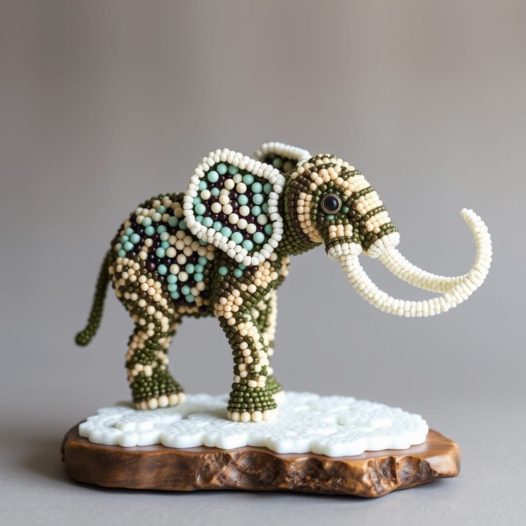 Colorful Bead Art Depicts a Baby Mammoth