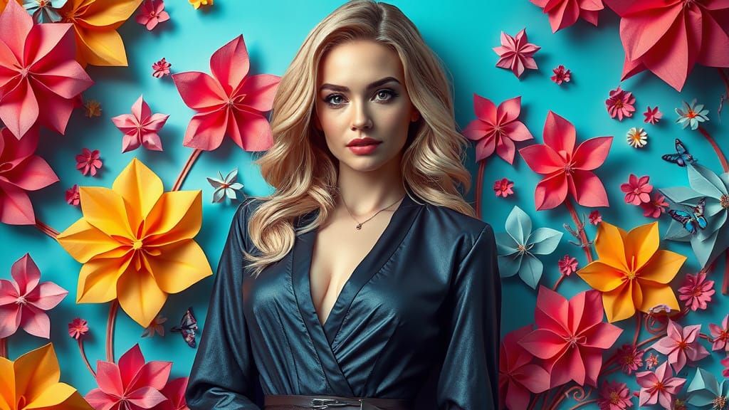Elegant Fantasy Princess Amidst Whimsical Origami