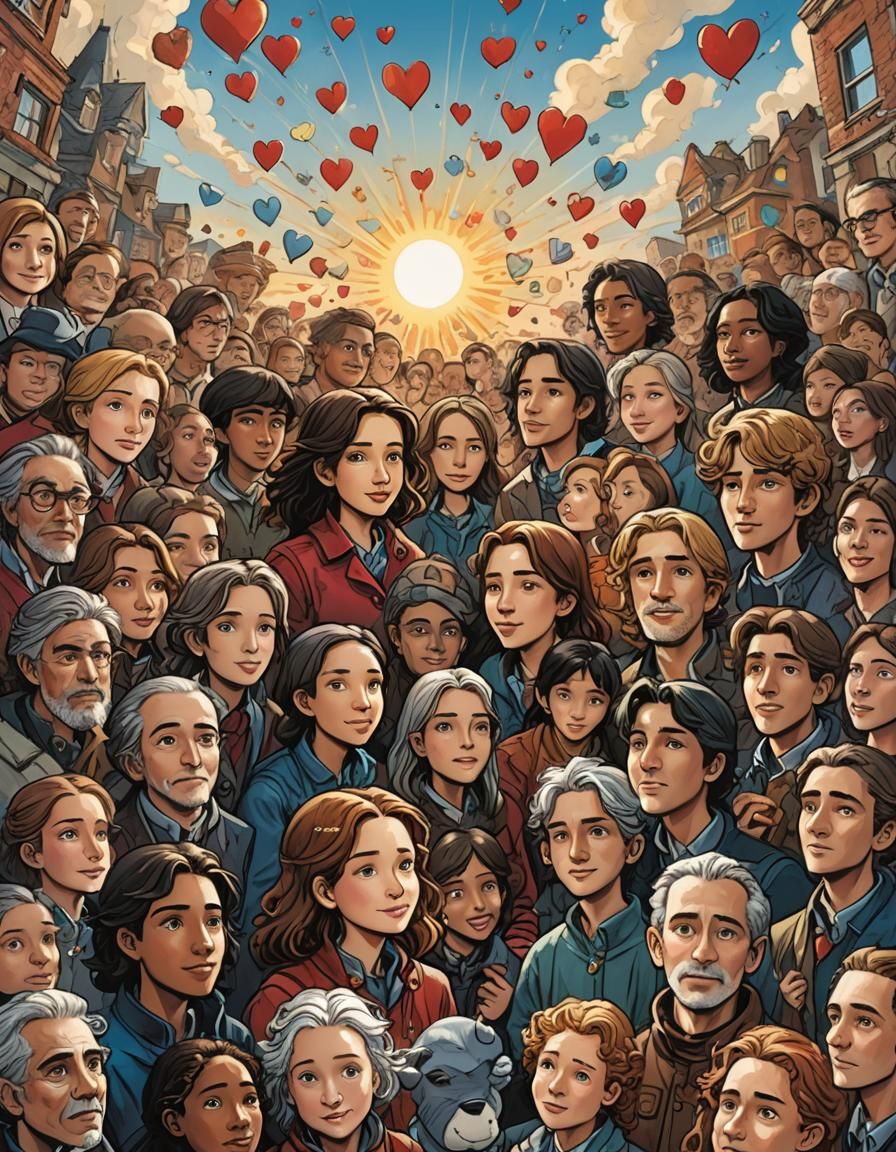 Romantic Graphic Novel Faces in Sunny Sky