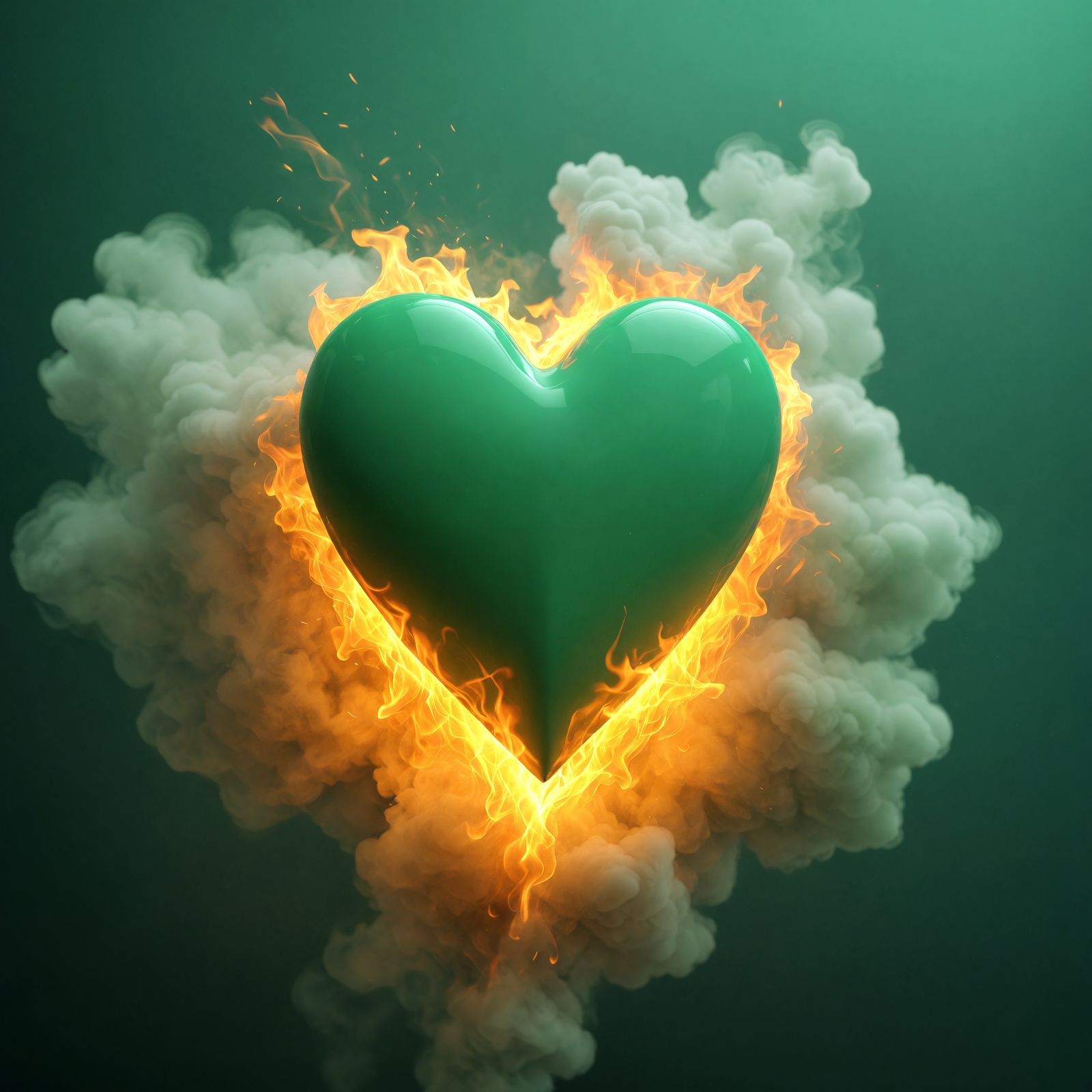 Fire, White Smoke, and Green Heart