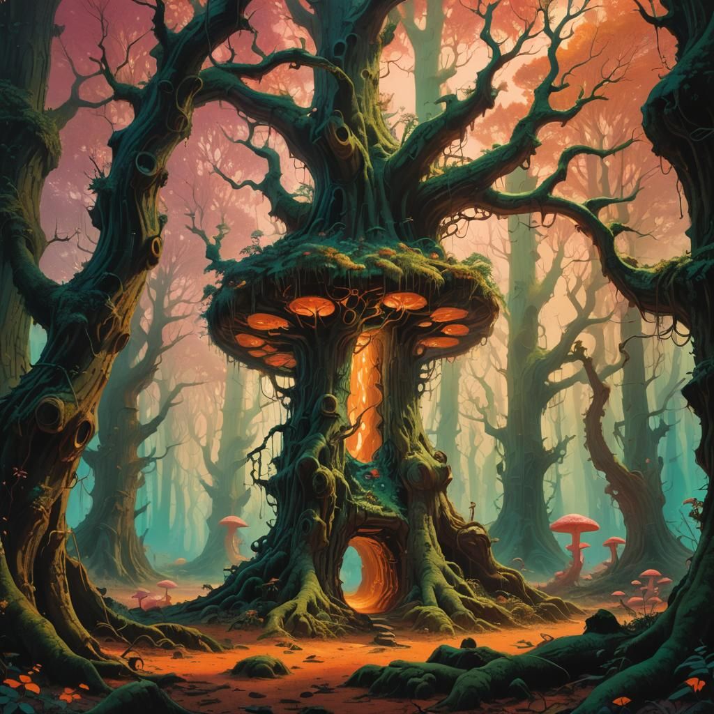 Mystical Forest Portal in Surreal Style