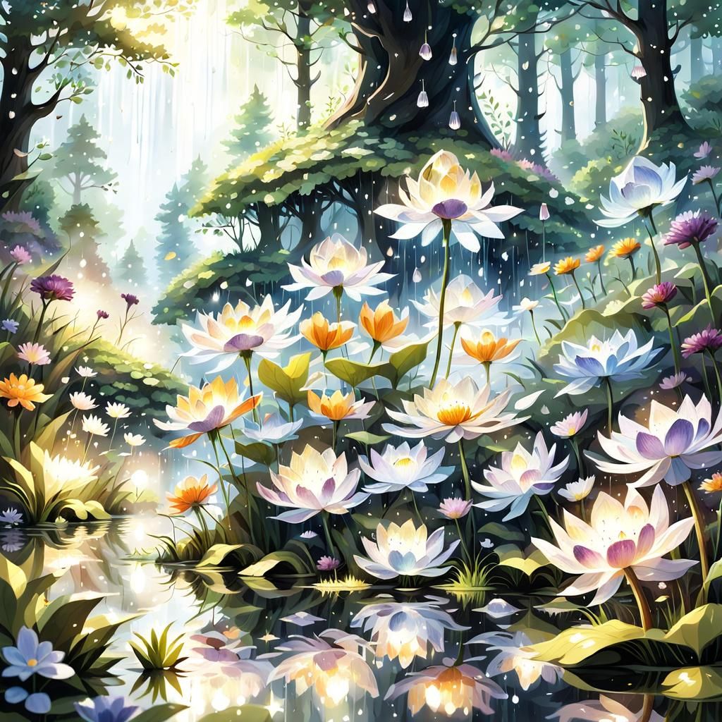 Glowing Flowers in Mystical Forest Fantasy Art