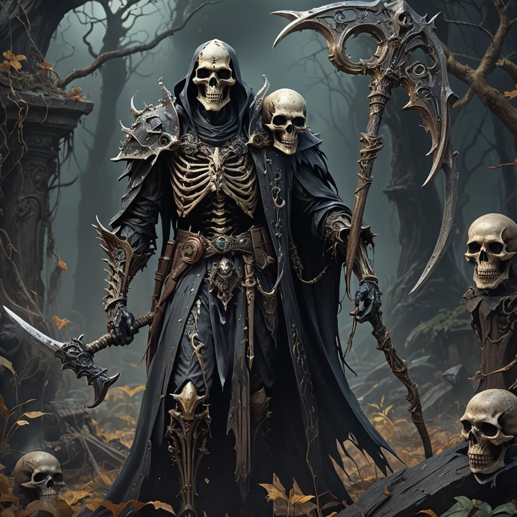 Creepy Lich with Obsidian Scythe: Fantasy Concept Art