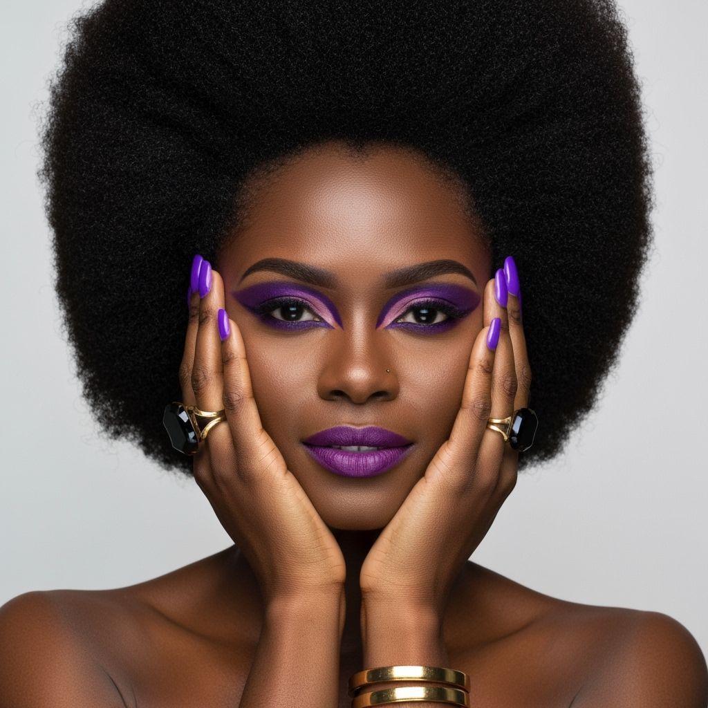 Striking Portrait of Woman with Bold Purple Makeup