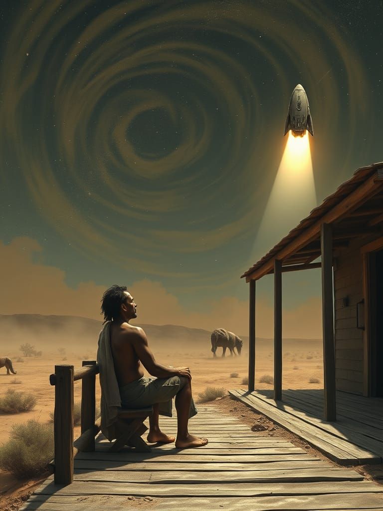 Aboriginal Man Watches Alien Spaceship Descent