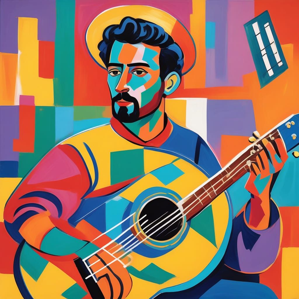 Fauvist Musician Playing Guitar with Bold Colors