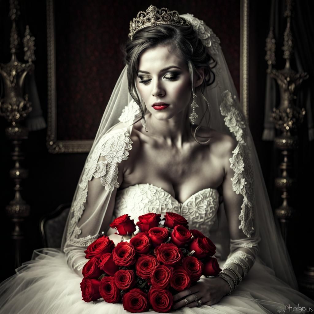Bride with Roses in Surrealist HDR Photo