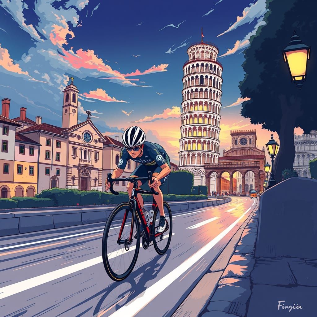 Cyclist Speeds Through Italian Countryside in Anime-Inspired...