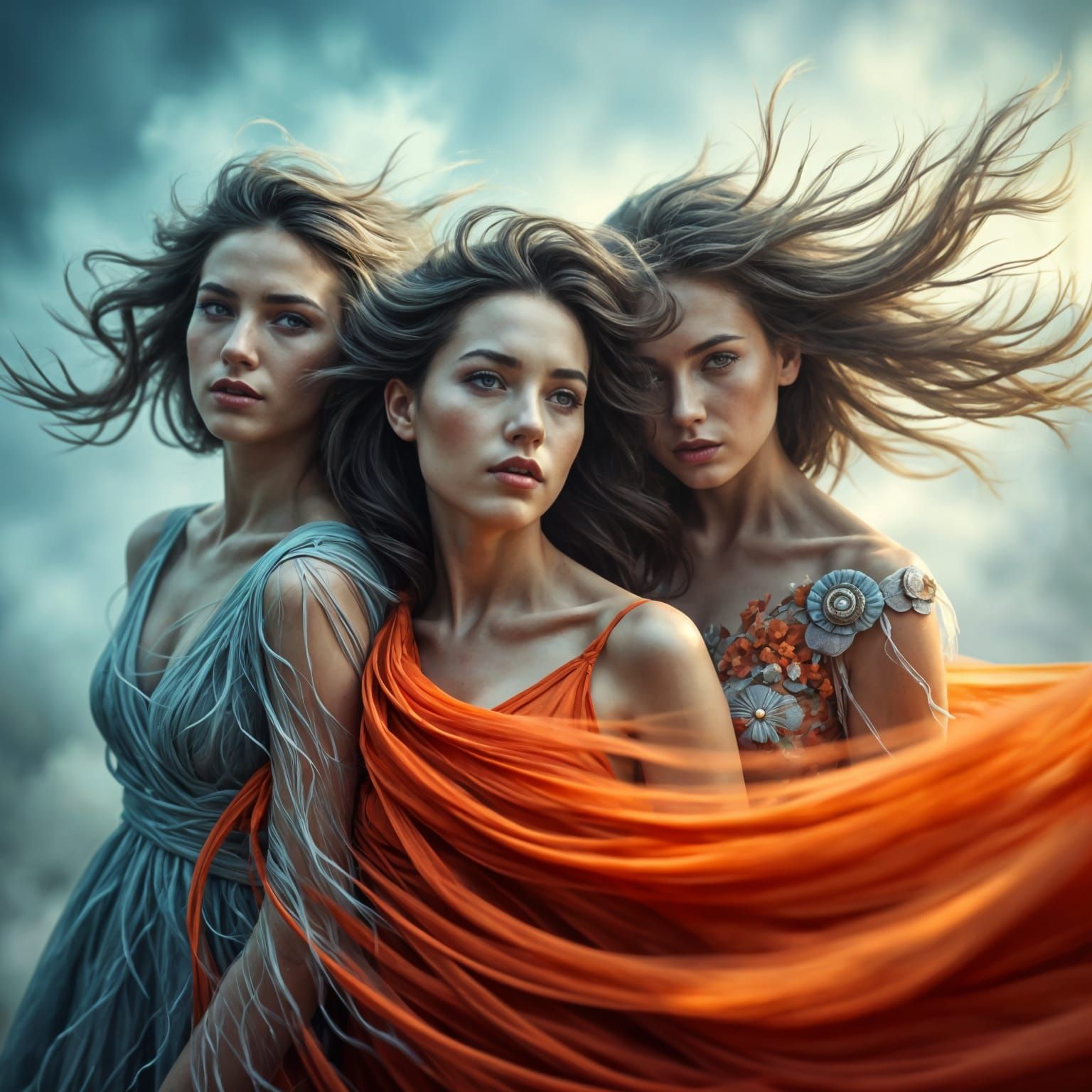 Elegant Women in a Whimsical Windy Scene, in Photorealistic ...