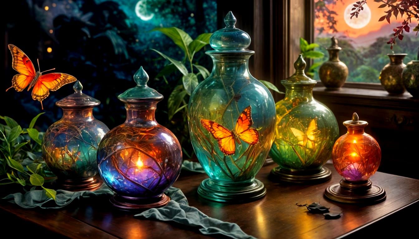 Moonlit Butterfly in Art Nouveau Style