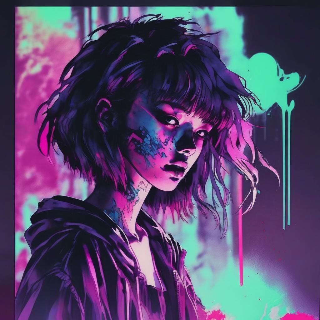 Mythic Vaporwave Shadow Art in Japanese Ink Style