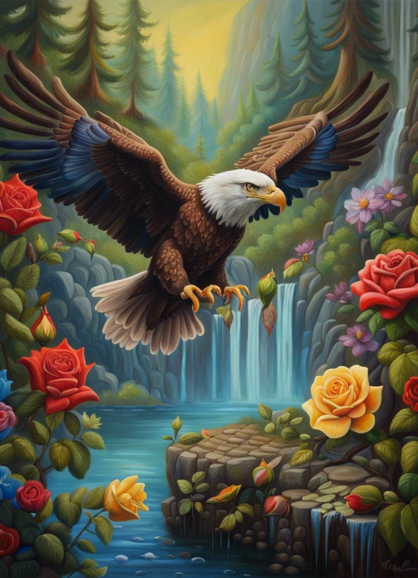 Eagle by Lake: Fantasy Oil Painting in Hyperdetail