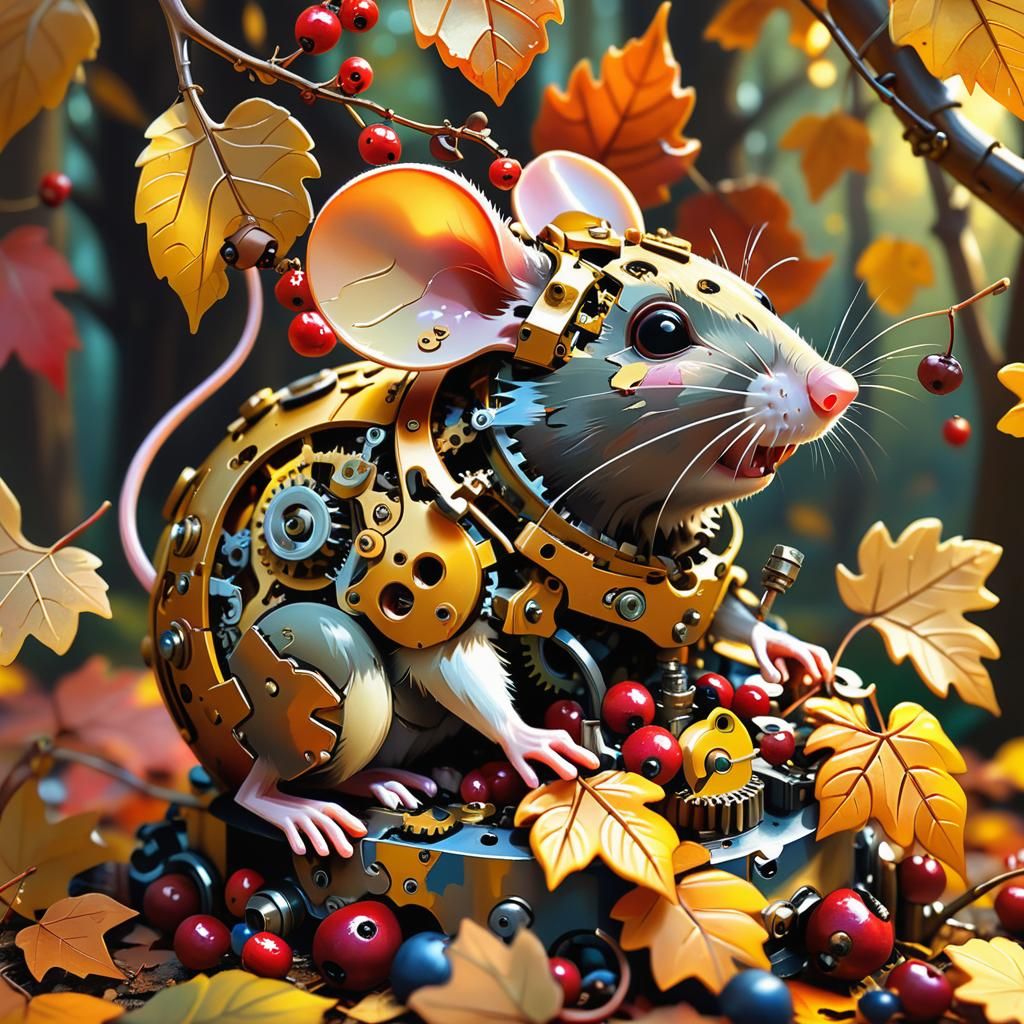 Mouse Critter in Whimsical Forest Oil Painting