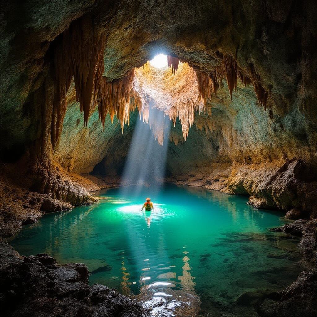 Monumental Cave With Subterranean Cathedral and Reflected Li...