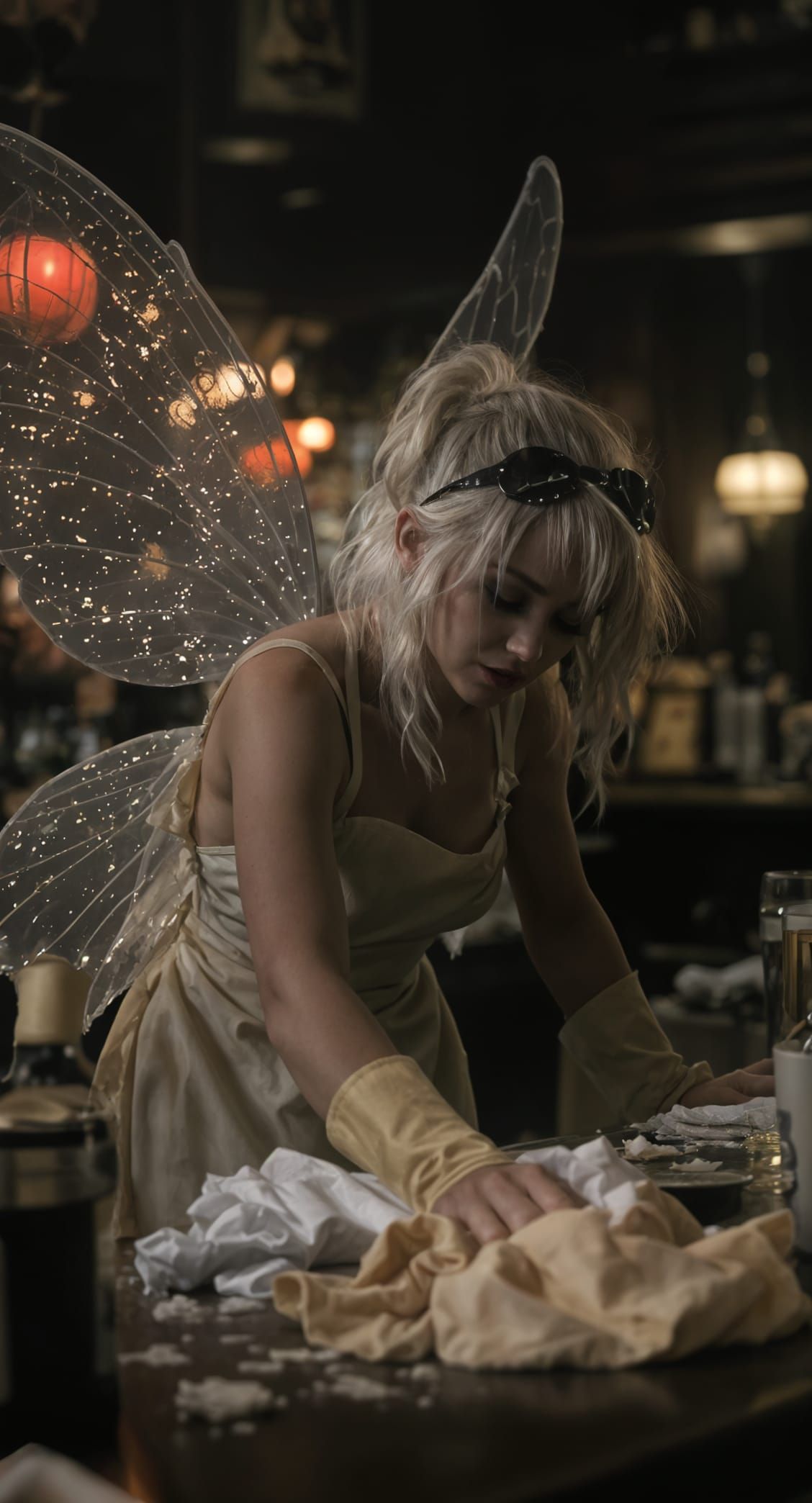 Bar Pixie Cleaning Up After 1970s Party