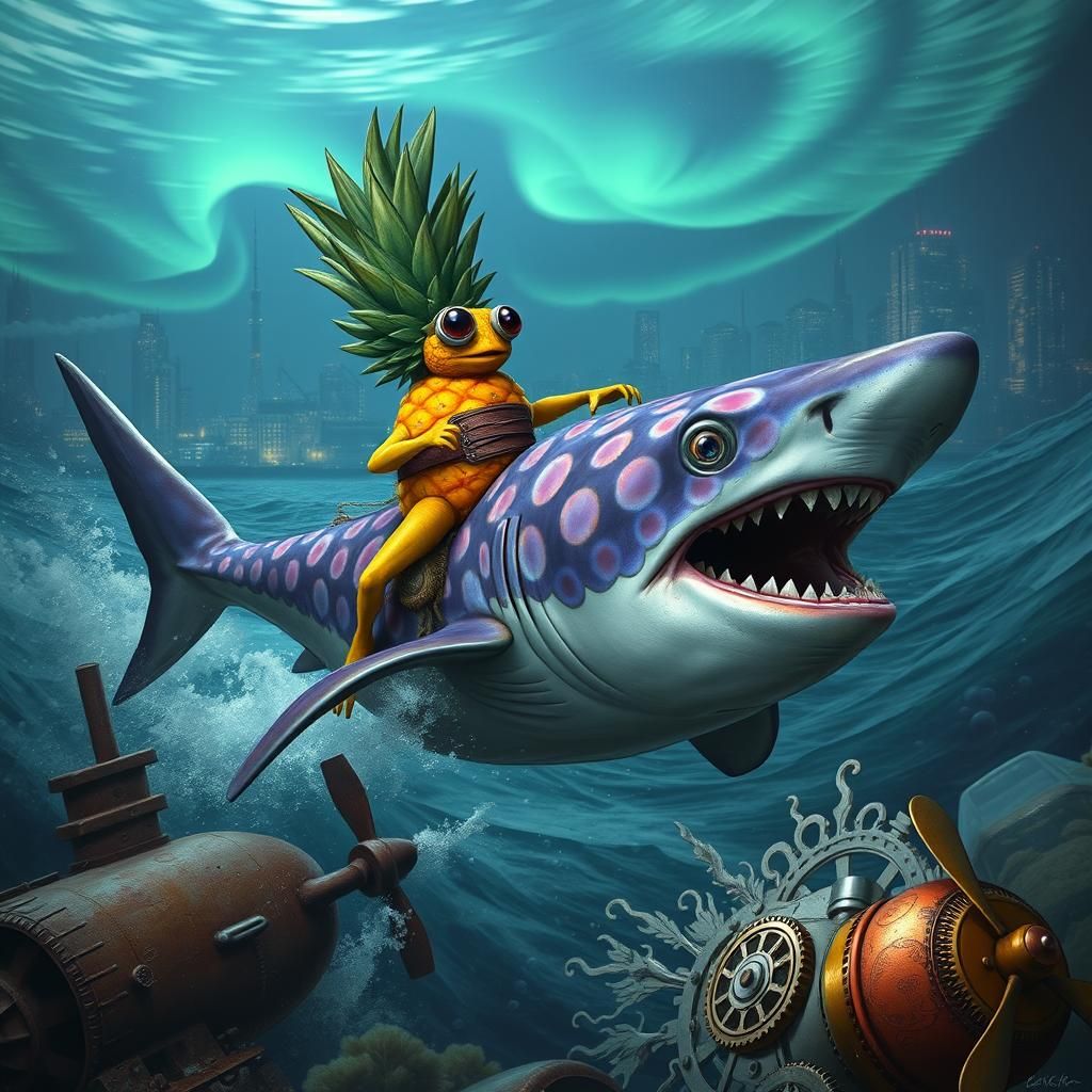 Pineapple on Shark Chasing Beachball: Steampunk Underwater S...