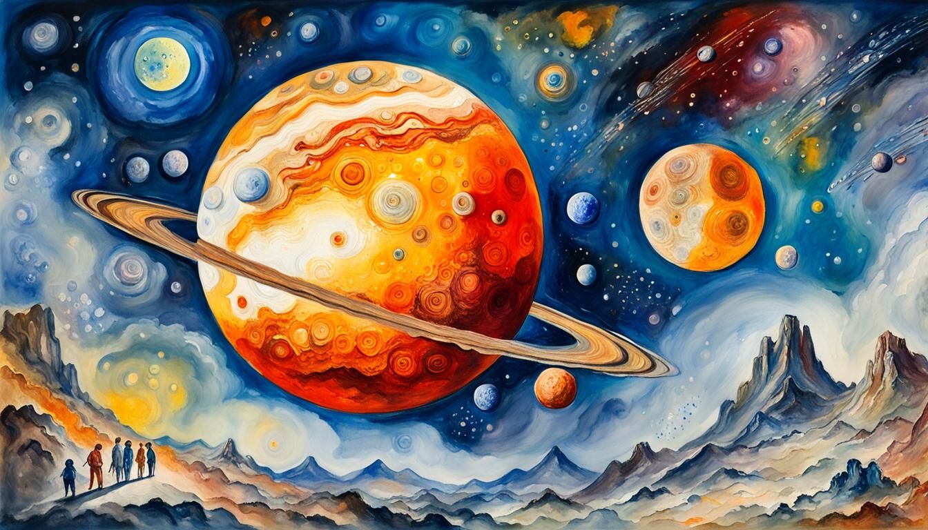 Jupiter and Moons in Post-Impressionist Style
