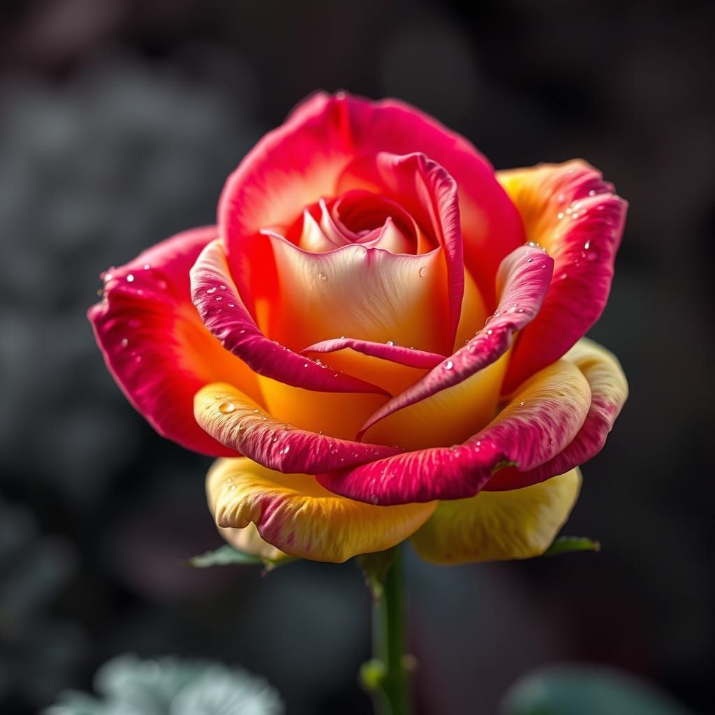 Vibrant Hyperrealistic Rainbow Rose in Cinematic Detail