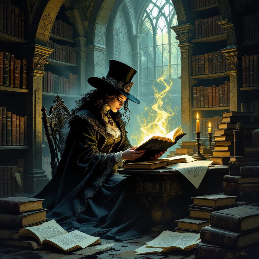 Ethereal Librarian Cataloging Ancient Tomes in Necropolis