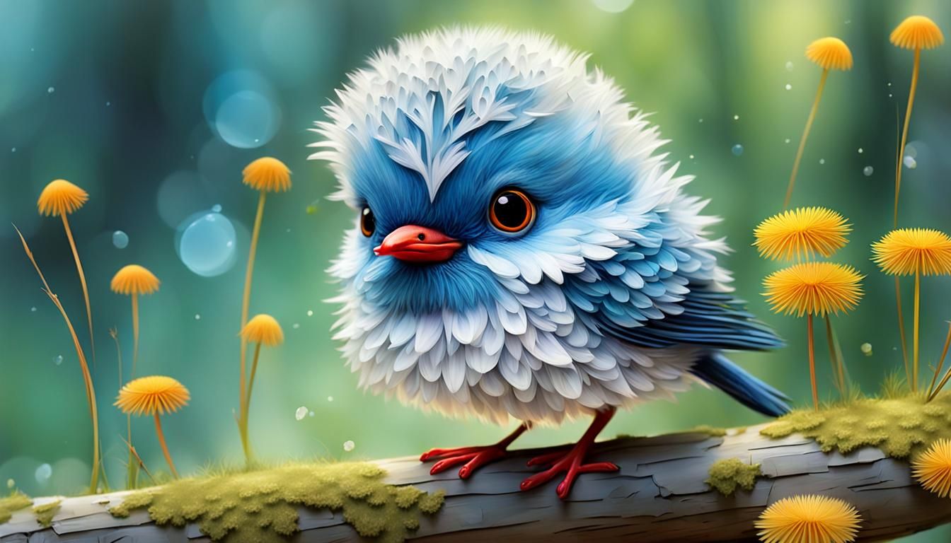 Adorable Colorful Bird in Impressionistic Forest Scene