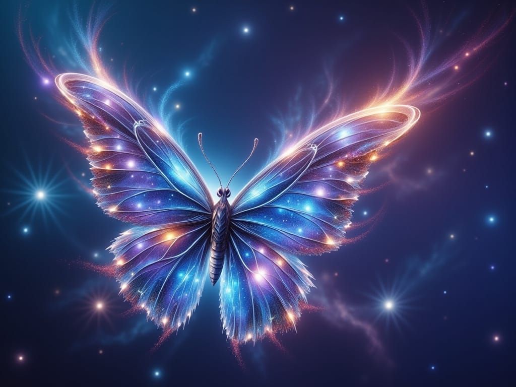 Cosmic Butterfly in Flight with Stardust Wings