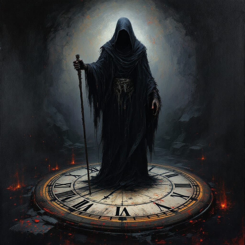 Death on Time Dial in Impasto Painting Style