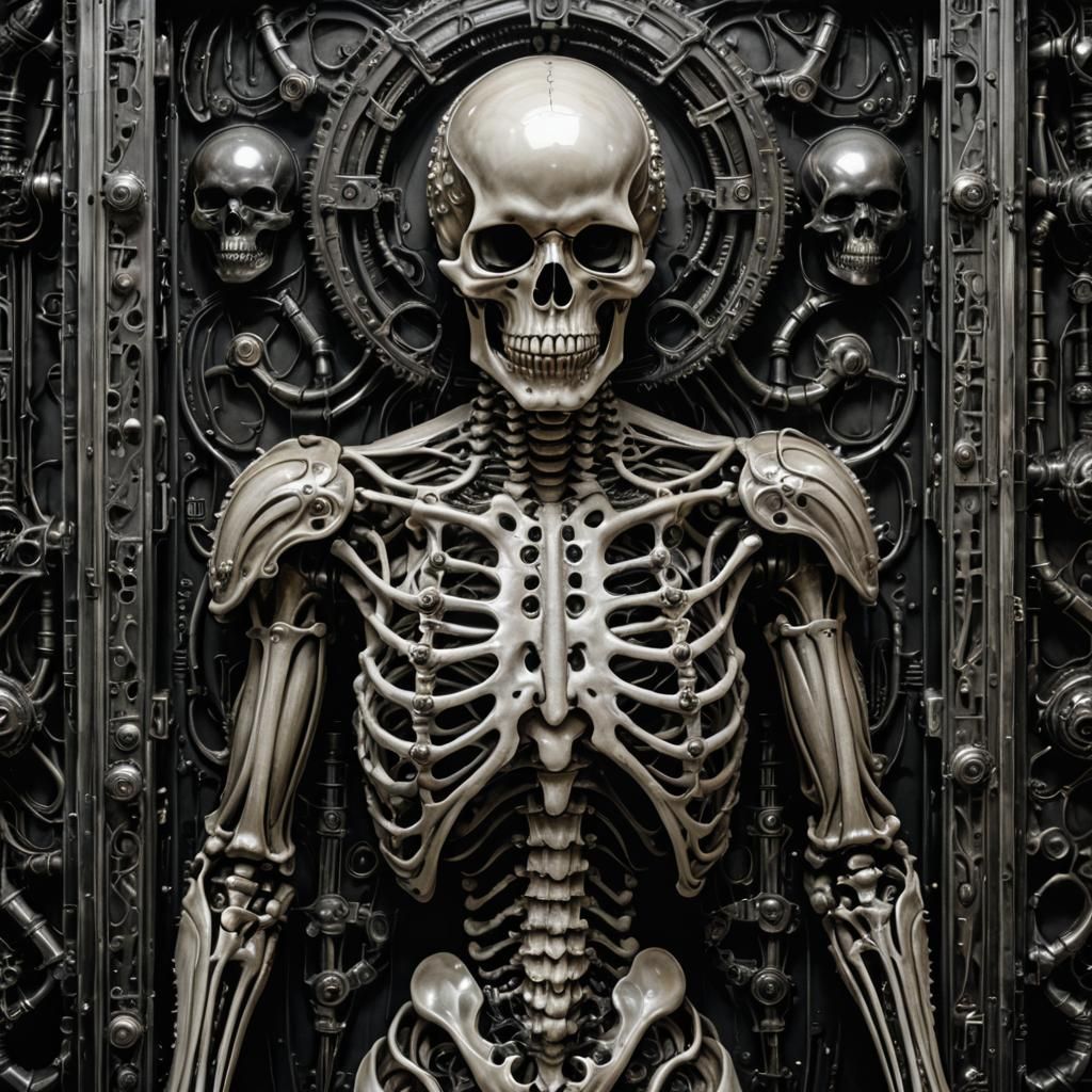 Giger-esque Biomechanical Exoskeleton in Cyberpunk Style