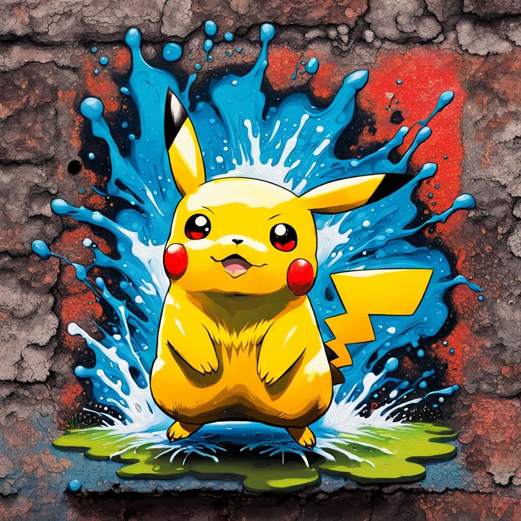 Realistic Pikachu in the Wild: Graffiti Splash Art