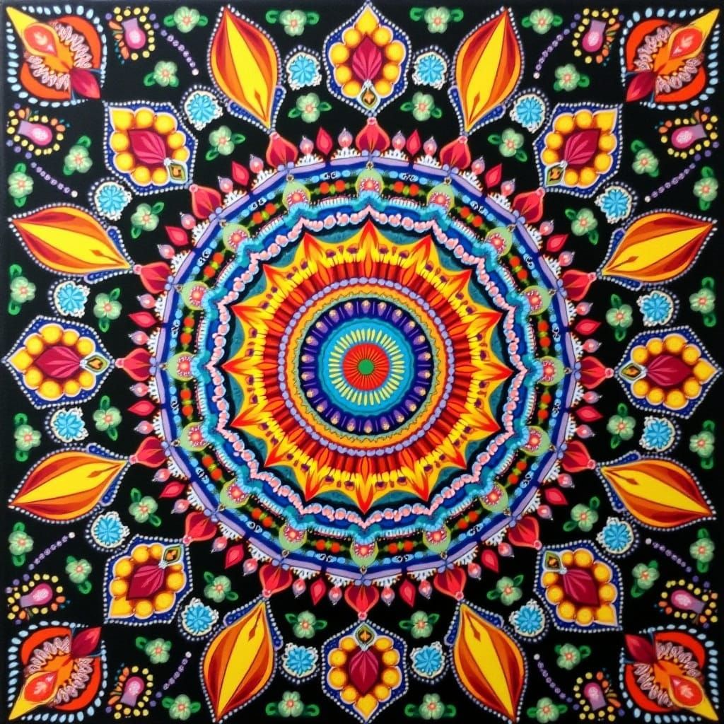Vibrant Rangoli Pattern in Folk Art Style