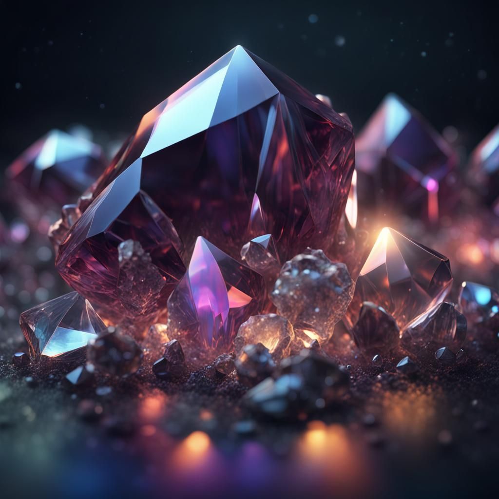 Crystals with Refraction Beams in Dreamy Digital Art