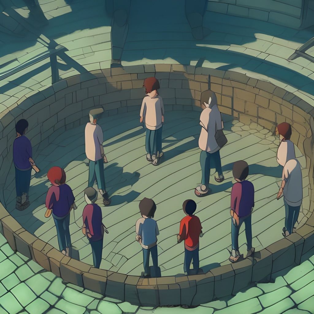 Prisoners in Enclosed Yard: Anime Style Digital Art