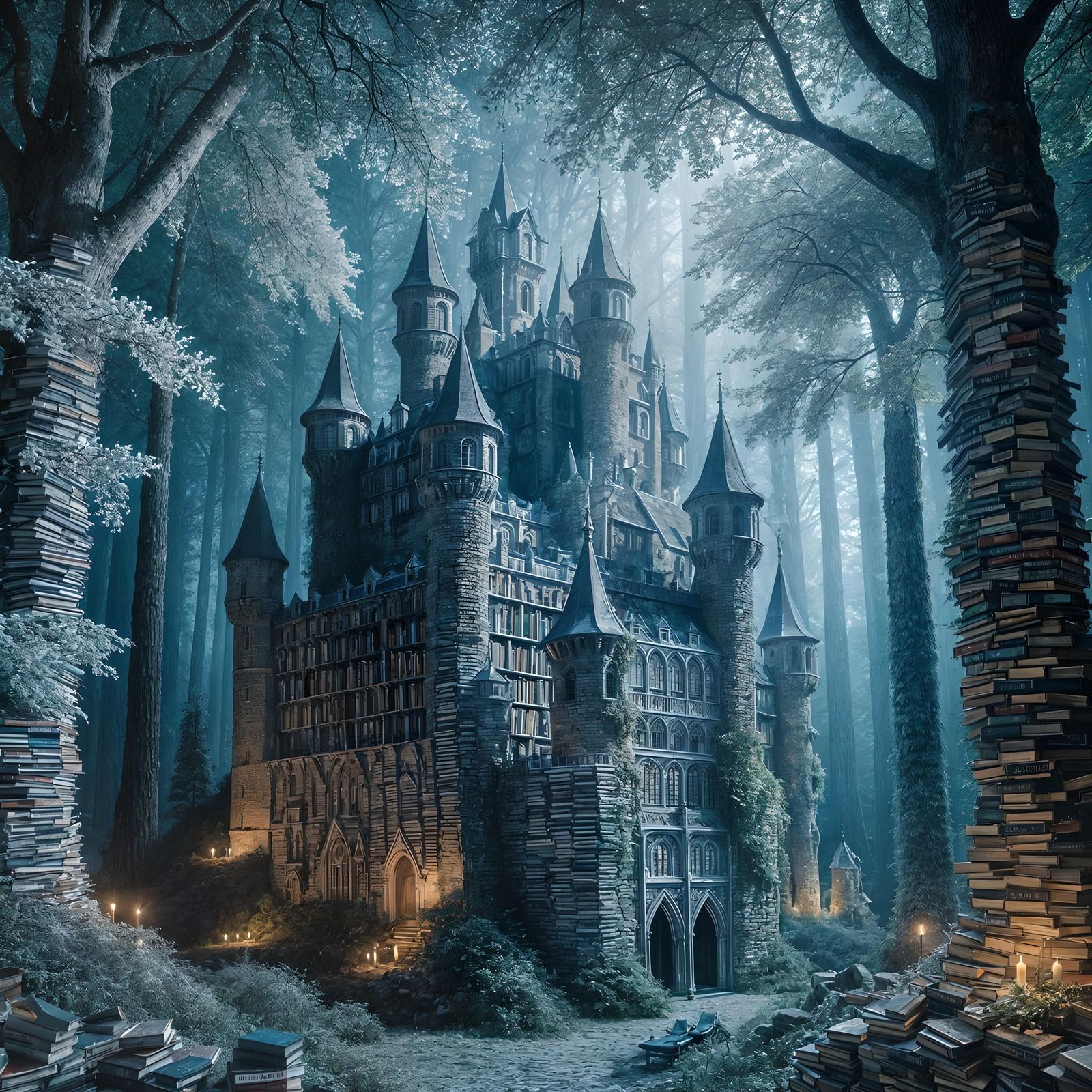 Magical Book Castle in Enchanted Forest