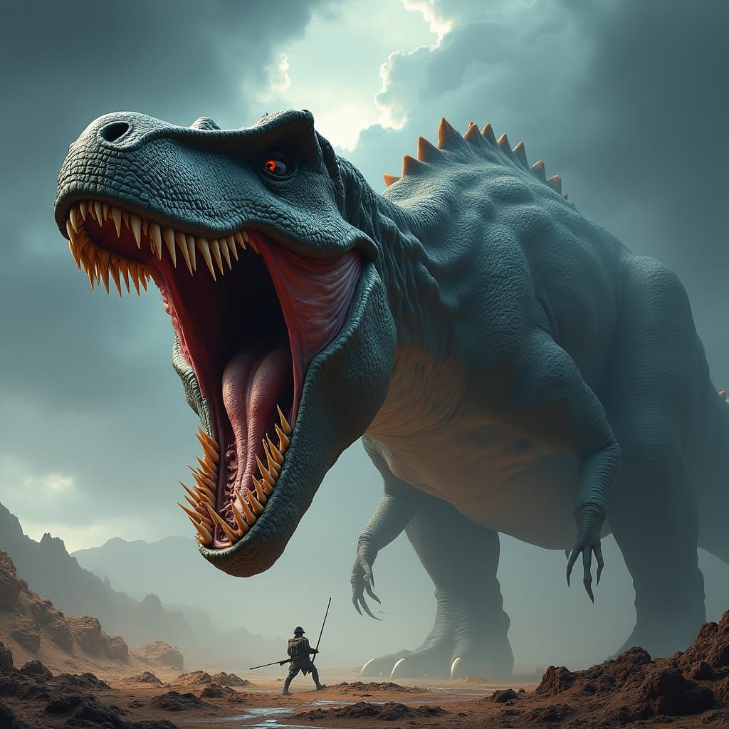 Enraged Megalodon-Tyrannosaurus Hybrid Roars in Barren Waste...