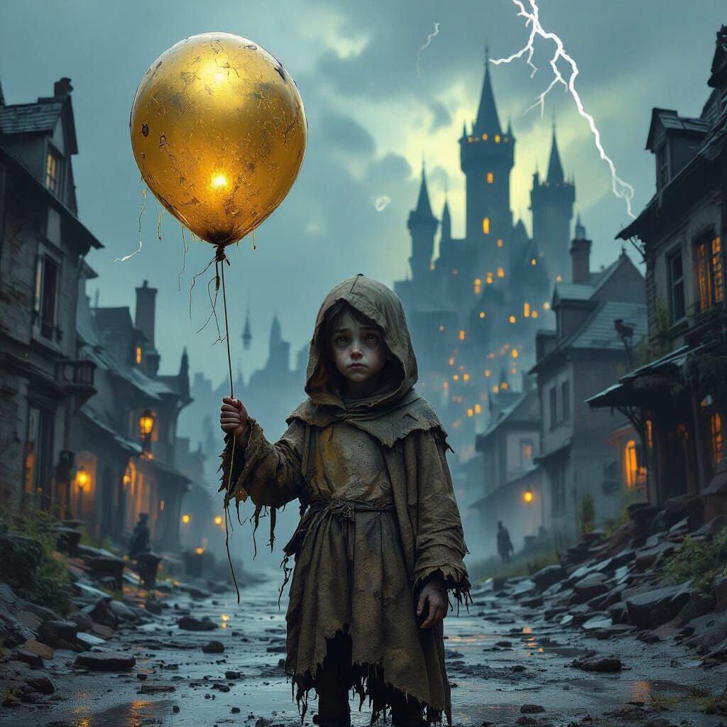 Orphan Child in Ruined Gothic City