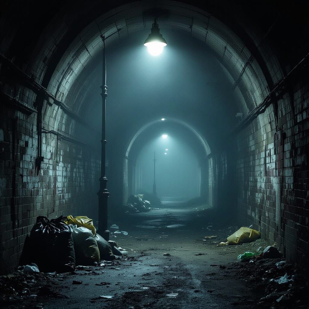 Eerie Noir: Abandoned Underground Passage in Cinematic Style