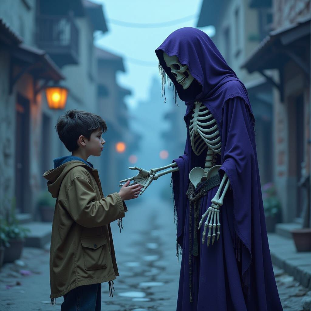 Boy Meets Death in Dark Fantasy Art Style