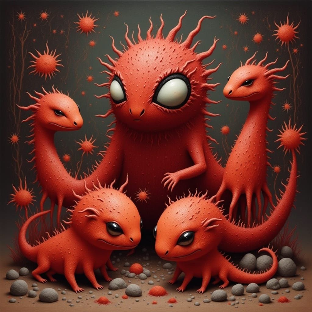 Cute Little Lava Monsters in Stone Age Style