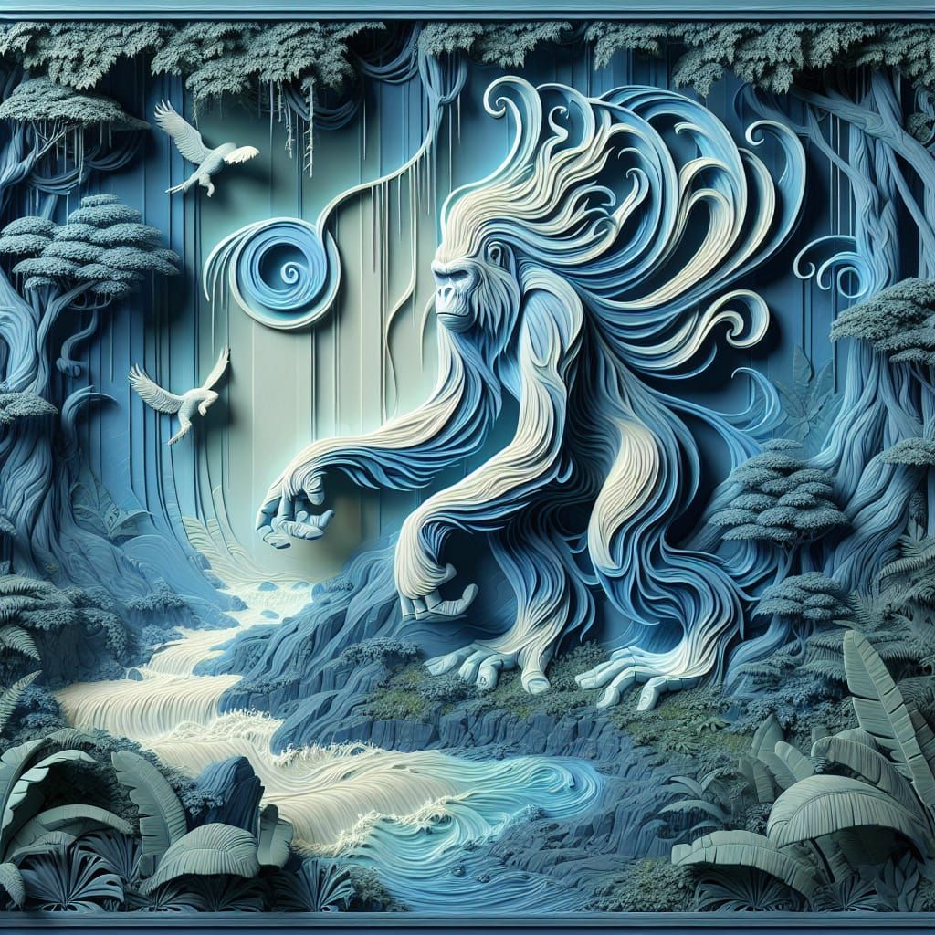 Ethereal Ape in Art Nouveau Rainforest