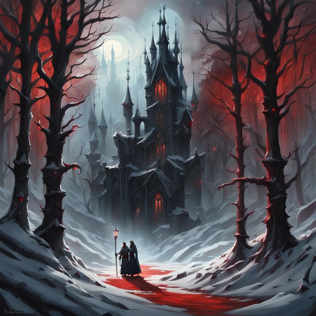 Gothic Sisters in a Dark Winter Forest