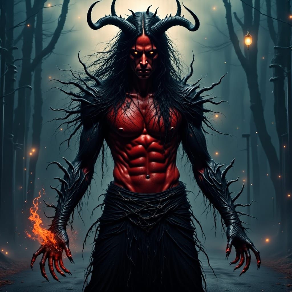 Demonic Figure with Nails, Horror Art Style