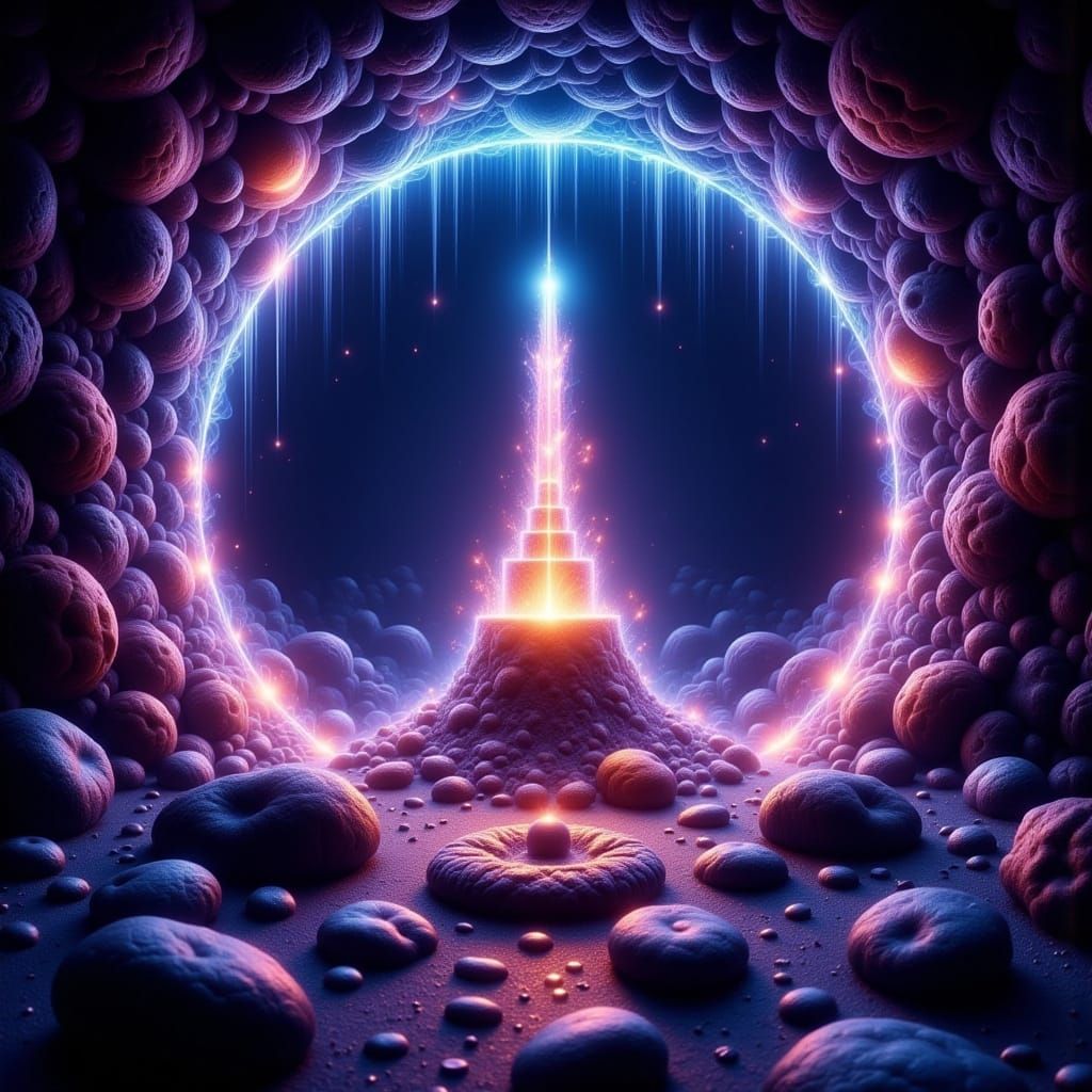 Mysterious Glowing Crystal Cave with Blue Energy