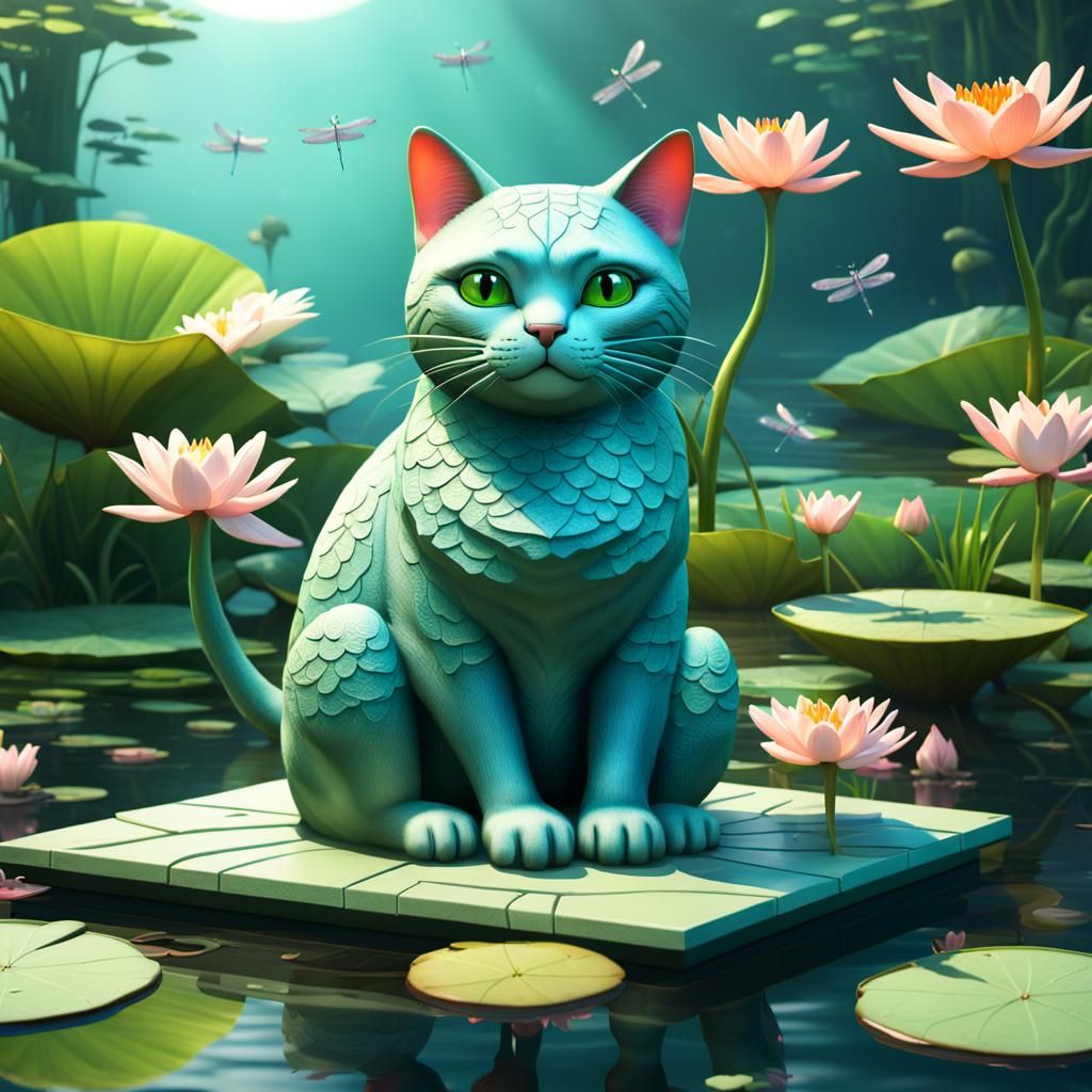 Zen Cat Meditating: Pixar-Style 3D Digital Art