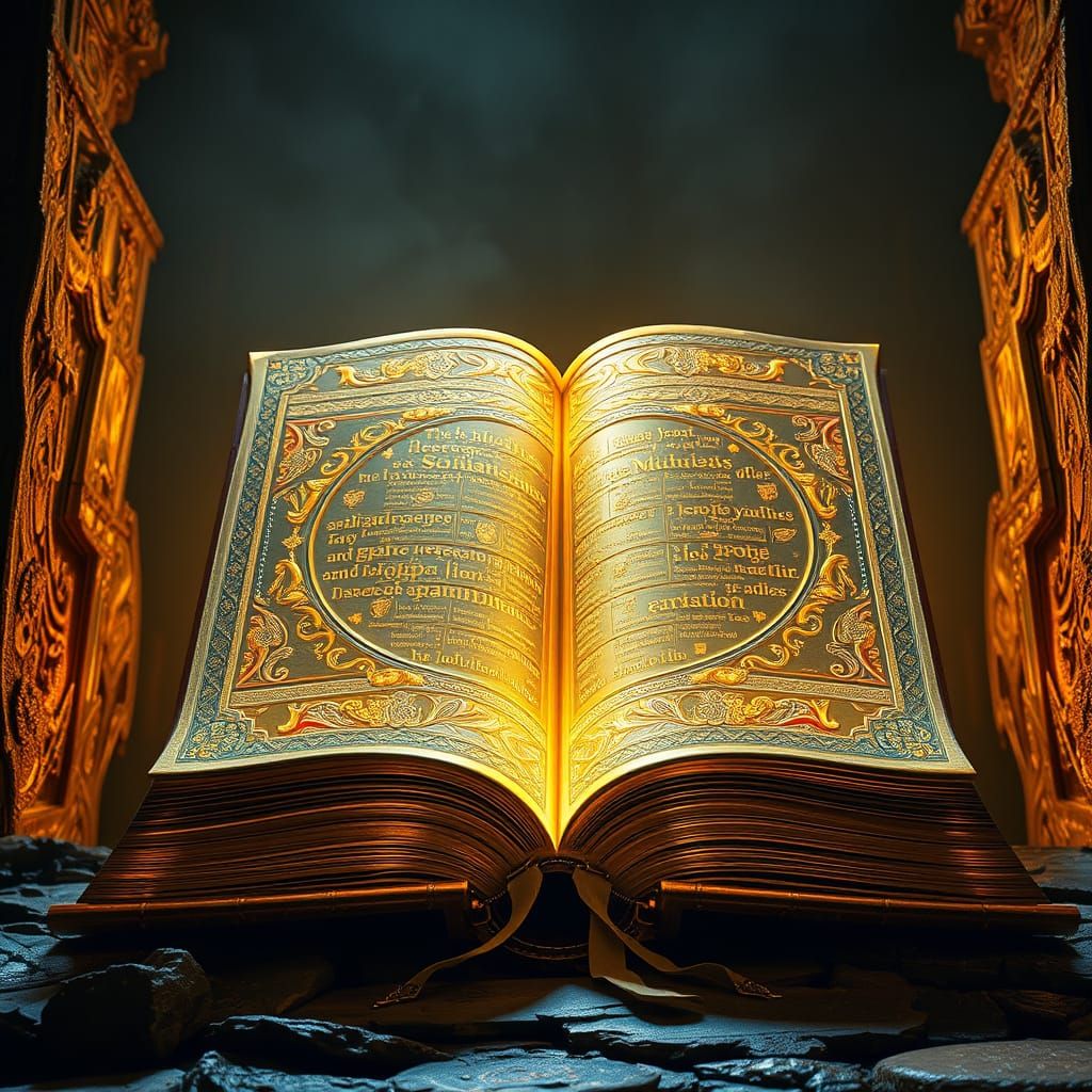Ancient Giant Book of Life Glowing with Light