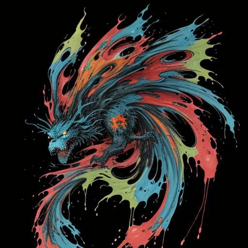 Terrifying Shadow Monster in Liquid Ink Style