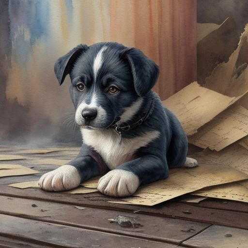 Sulking Puppy's Couch Disaster: A Watercolor Fantasy