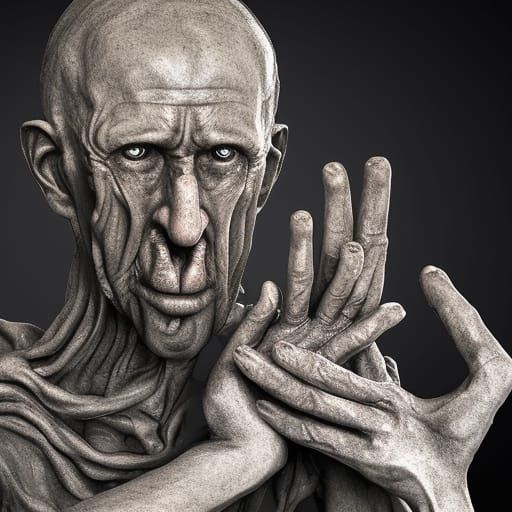 Surreal Sculpture of Man Covered in Grotesque Hands