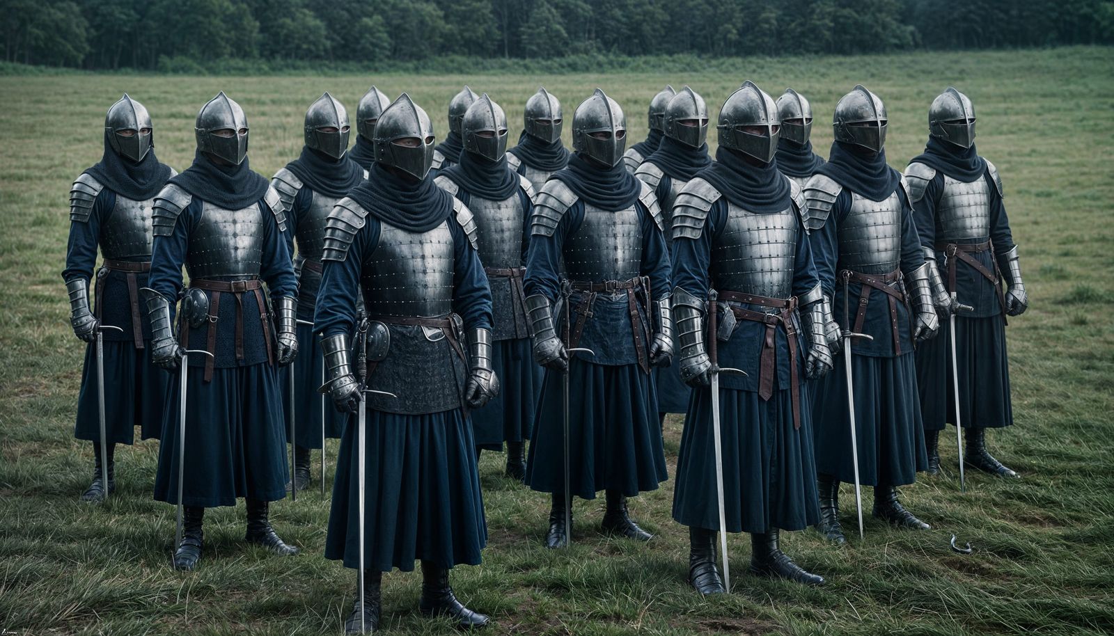 Foot Soldiers in Silver Armor Practice Formation